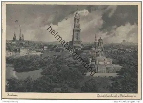 Hamburg - Bismarckdenkmal und Michaeliskirche - AK-Grossformat
