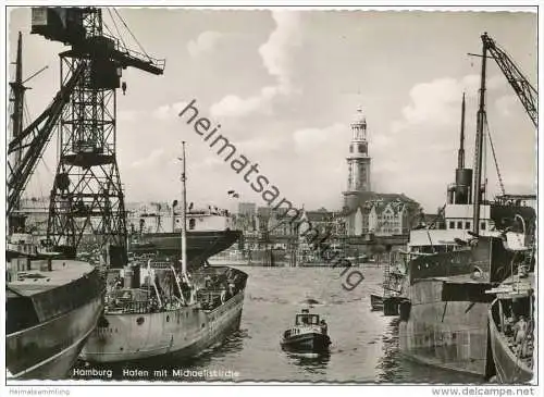 Hamburg - Hafen mit Michaeliskirche - Foto-AK Grossformat