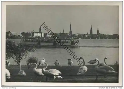 Hamburg - Alster-Schwäne und Stadtblick - Foto-AK Grossformat 30er Jahre