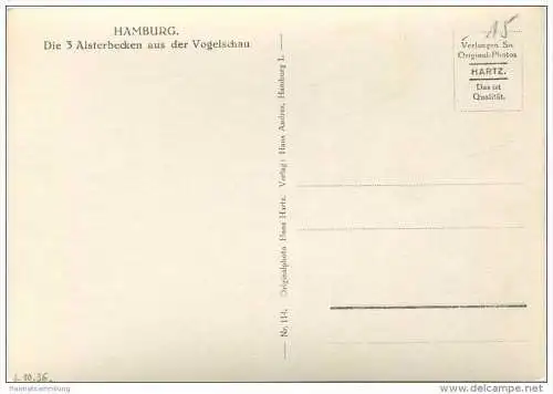 Hamburg - Drei Alsterbecken aus der Vogelschau - Foto-AK Grossformat 30er Jahre - Hamburger Tagblatt - Honkong &amp; Sha