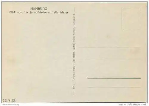 Hamburg - Blick von der Jacobikirche auf die Alster - Foto-AK Grossformat 20er Jahre
