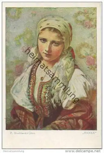 Hanka - Künstlerkarte Illustrateur P. Stachiewicz - Rückseite beschrieben