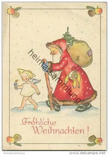 Fröhliche Weihnachten - Engelchen und Weihnachtsmann - AK Grossformat - illustriert Illustrateur UT