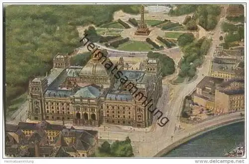 Berlin - Reichstagsgebäude - Farbige Fliegeraufnahme