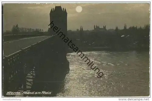 Worms - Rheinbrücke - Nachtaufnahme - Foto-AK