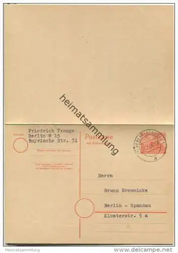 Postkarte Berlin P 7 - gelaufen am 22.4.1954 als Ortskarte - Antwortkarte ungebraucht anhängend