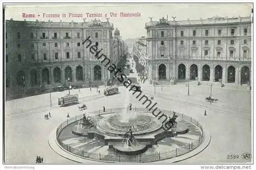 Roma - Fontana in Piazza Termini e Via Nazionale - Strassenbahn