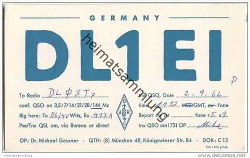 QSL - QTH - Funkkarte - DL1EI - München - 1962