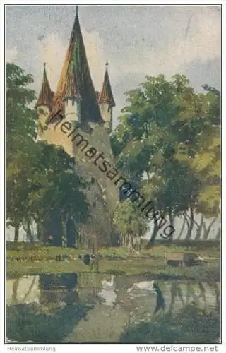 Augsburg - Fünfgrat-Turm - Aquarell-Kunstkarte J. Marschall