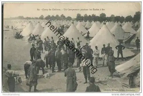 Champs de Chalons - Un Champement pendant les Ecoles a feu - Rückseite beschrieben 1914