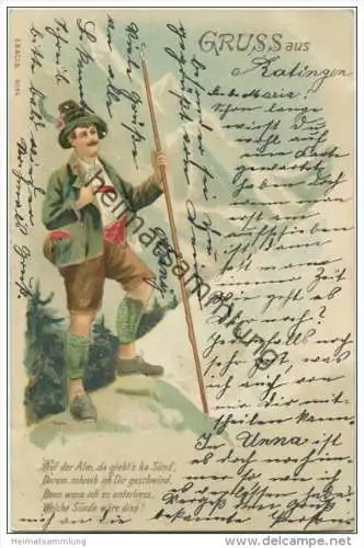 Auf der Alm da giebts ka sünd... Wanderer - Künstlerkarte