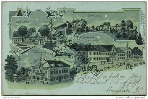 München-Bogenhausen - Bad Brunnthal - Sternwarte - Gastwirtschaft L. Betz - Gasthaus Bogenhauser Hof - Lithographie
