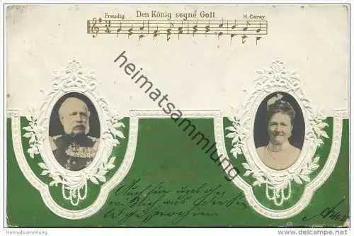 Sachsen - König (Albert) und Königin (Carola von Wasa-Holstein-Gottorp) - Prägekarte