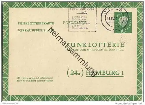 Bund FP7 - Funklotteriekarte - gelaufen 1961