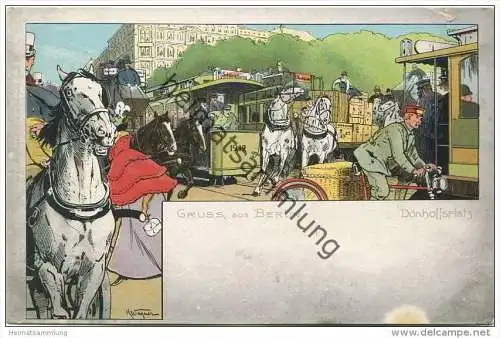 Berlin-Mitte - Dönhoffplatz - Pferde - Strassenbahn - signiert K. Wagner ca. 1900
