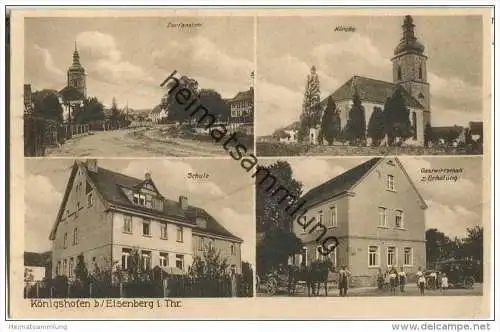 Königshofen - Eisenberg - Kirche - Schule - Gastwirtschaft zur Erholung - Posthilfsstellenstempel