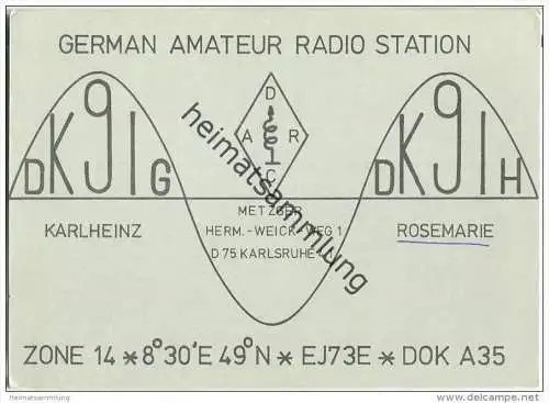 QSL - QTH - Funkkarte - DK9IH - Karlsruhe - 1976