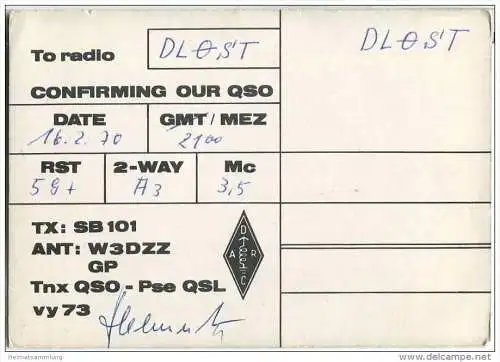 QSL - QTH - Funkkarte - DK3SH - Öhringen - 1970