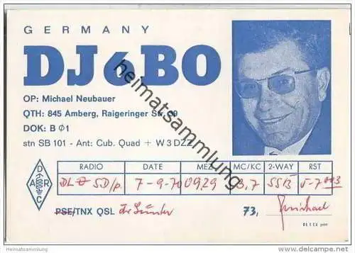 QSL - QTH - Funkkarte - DJ6BO - Amberg - 1970