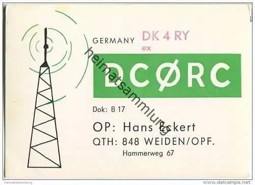 QSL - QTH - Funkkarte - DC0RC - Weiden in der Oberpfalz - 1970