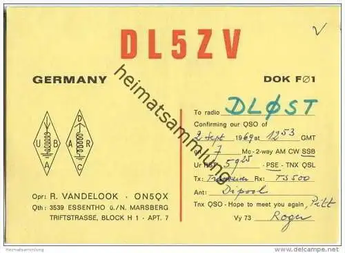QSL - QTH - Funkkarte - DL5ZV - Marsberg-Essentho - 1969