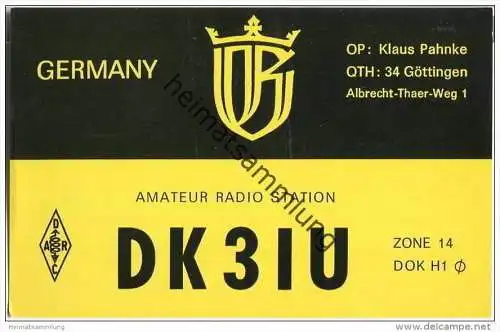 QSL - QTH - Funkkarte - DK3IU - Göttingen - 1969