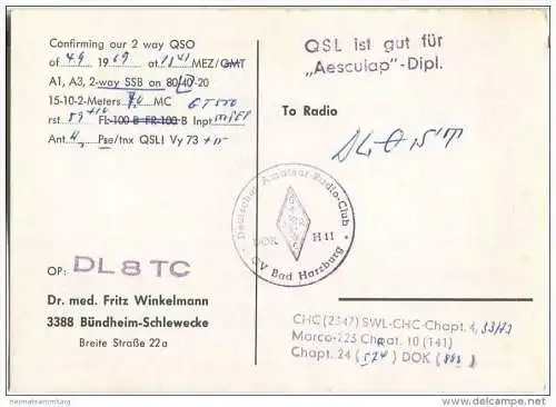 QSL - QTH - Funkkarte - DL8TC - Bad Harzburg-Schlewecke - 1969