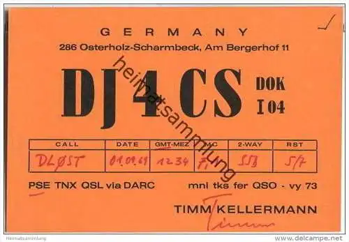 QSL - QTH - Funkkarte - DJ4CS - Osterholz-Scharmbeck - 1969