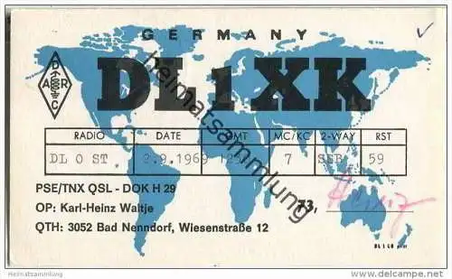 QSL - QTH - Funkkarte - DL1XK - Bad Nenndorf - 1969