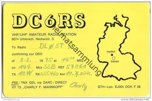 QSL - QTH - Funkkarte - DC6RS - Rödermark-Urberach - 1975