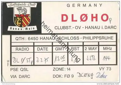 QSL - QTH - Funkkarte - DL0HO - Hanau - 1975