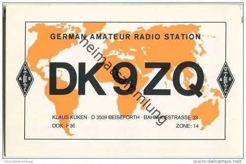 QSL - QTH - Funkkarte - DK9ZQ - Malsfeld-Beiseförth - 1975