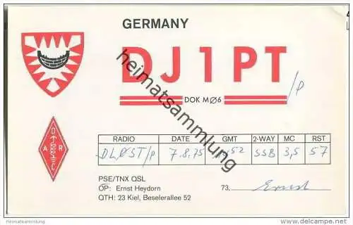 QSL - QTH - Funkkarte - DJ1PT - Kiel - 1975
