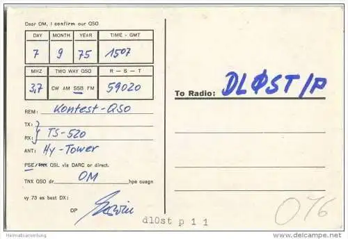 QSL - QTH - Funkkarte - DL8KO - Siegen-Weidenau - 1975