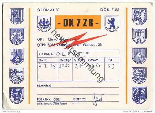 QSL - Funkkarte - DK7ZR - Obertshausen - 1975