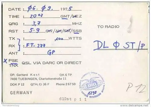 QSL - Funkkarte - DK6TP - Tübingen - 1975