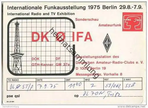 QSL - Funkkarte - DK0IFA - Berlin - Internationale Funkausstellung - 1975