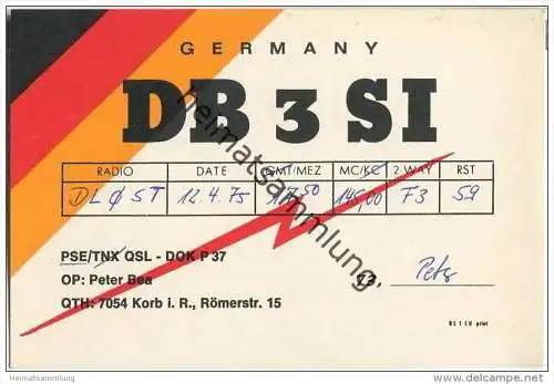 QSL - QTH - Funkkarte - DB3SI - Korb im Remstal - 1975