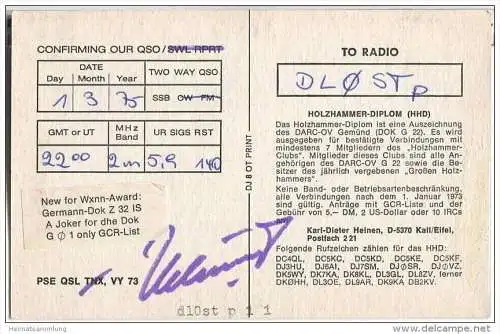 QSL - QTH - Funkkarte - DC5KE/P - Hellenthal/Eifel - 1975