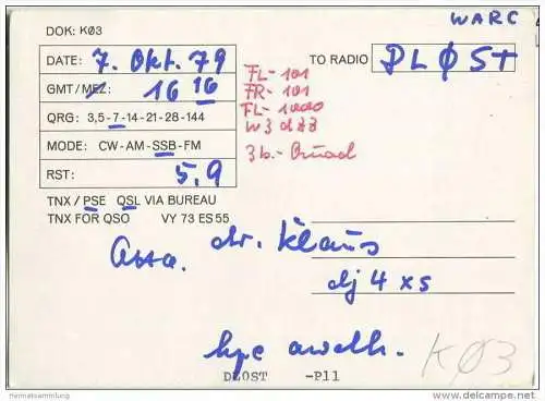 QSL - QTH - Funkkarte - DJ7UB - Idar-Oberstein - 1979