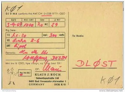 QSL - QTH - Funkkarte - DJ6MA - Bad Neuenahr-Ahrweiler - 1969