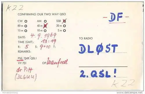 QSL - QTH - Funkkarte - DJ9HA - Gräfenhausen - Annweiler am Trifels - 1969