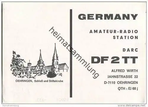 QSL - QTH - Funkkarte - DF2TT - Öhringen - 1979