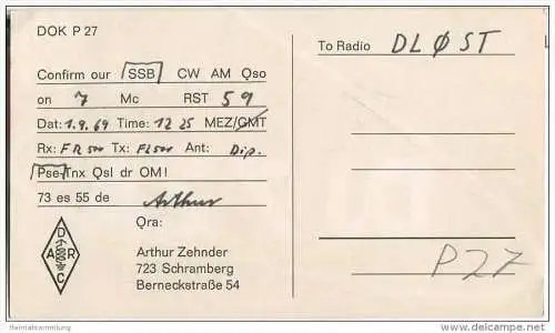 QSL - QTH - Funkkarte - DJ7ZA - Schramberg - 1969