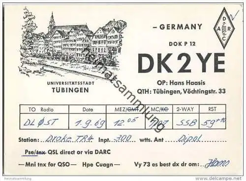 QSL - QTH - Funkkarte - DK2YE - Tübingen - 1969
