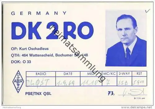 QSL - QTH - Funkkarte - DK2RO - Wattenscheid - 1969