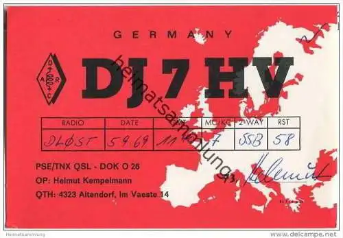 QSL - QTH - Funkkarte - DJ7HV - Essen-Altendorf - 1969