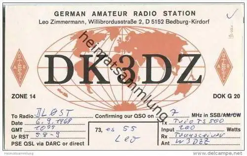 QSL - QTH - Funkkarte - DK3DZ - Bedburg-Kirdorf - 1969