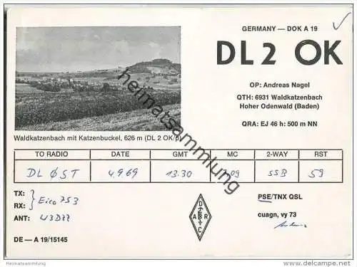 QSL - QTH - Funkkarte - DL2OK - Waldbrunn-Waldkatzenbach - 1969