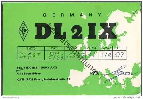 QSL - QTH - Funkkarte - DL2IX - Forst (Baden) - 1969
